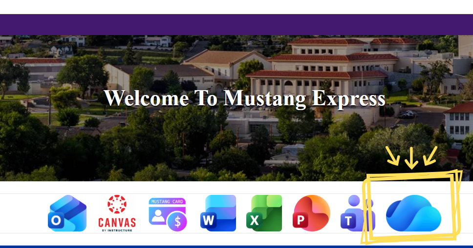 Mustang Express screen showing cloud icon representing OneDrive.
